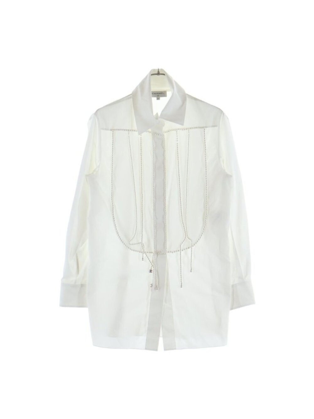 Chanel CC Logo Sequin Pearl Decor Embellishment Shirt White